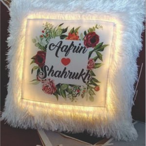 Customize / White Fur Square  Cushion / with Light