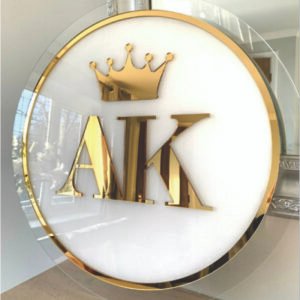 Customized Round Signage / Gold White Acrylic