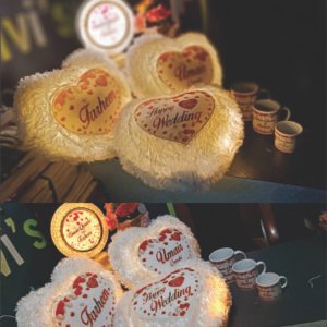 Customize / White Fur Heart  Cushion / with Light